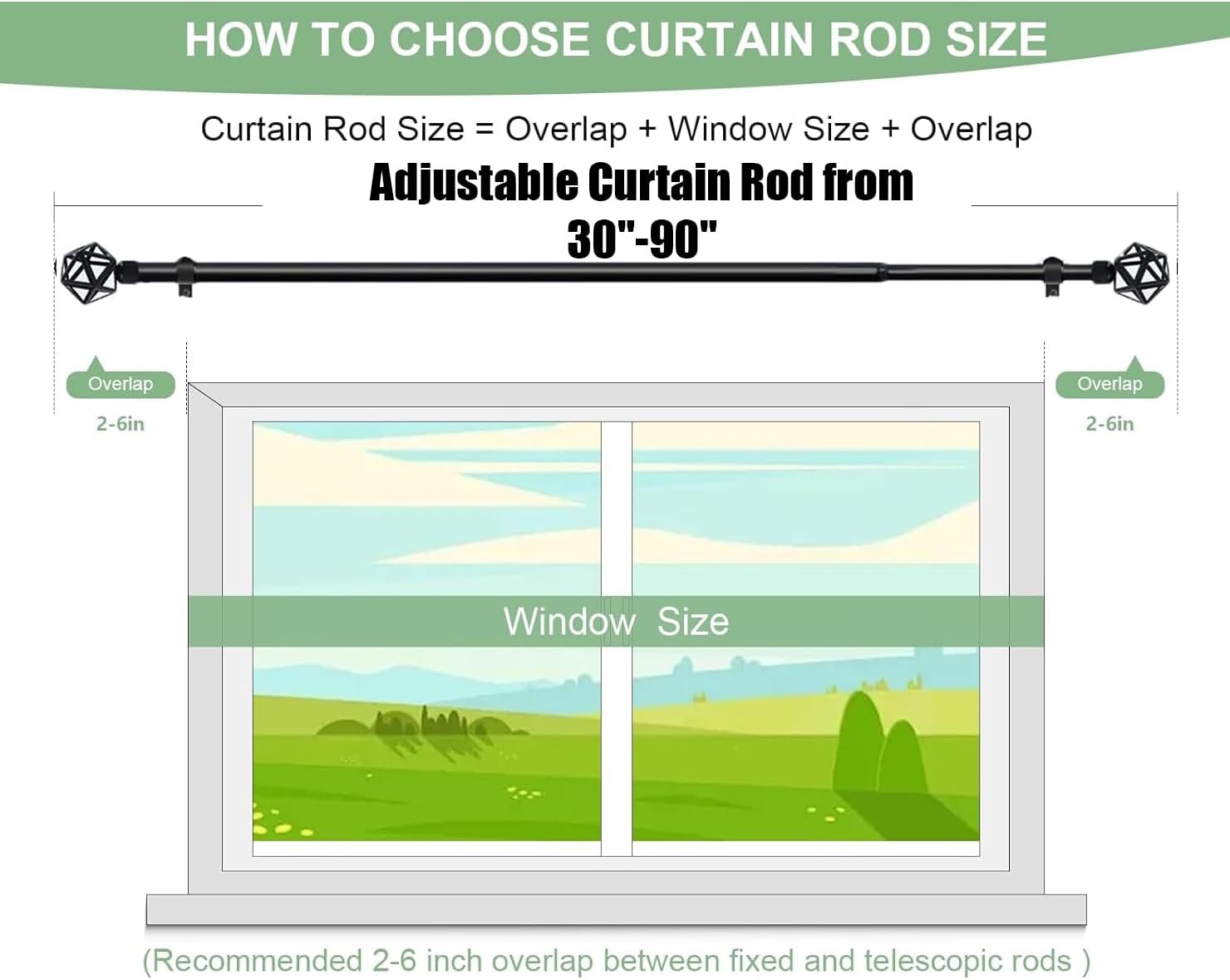 Curtain Rods for Windows 48 to 84Inch, Telescoping Splicing Single Rods, Easy Install, Adjustable Length Curtain Rod for Outdoor, Farmhouse, Bedroom, Kitchen, Living Room, Black