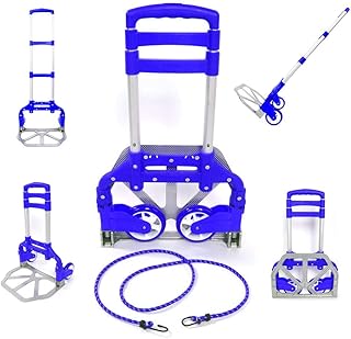 Aluminium Portable Folding Collapsible Push Truck Hand Trolley Luggage Hand Cart and Dolly 176Lbs/ 80Kg Ideal for Home, Auto, Office,Travel Use | Color: Blue