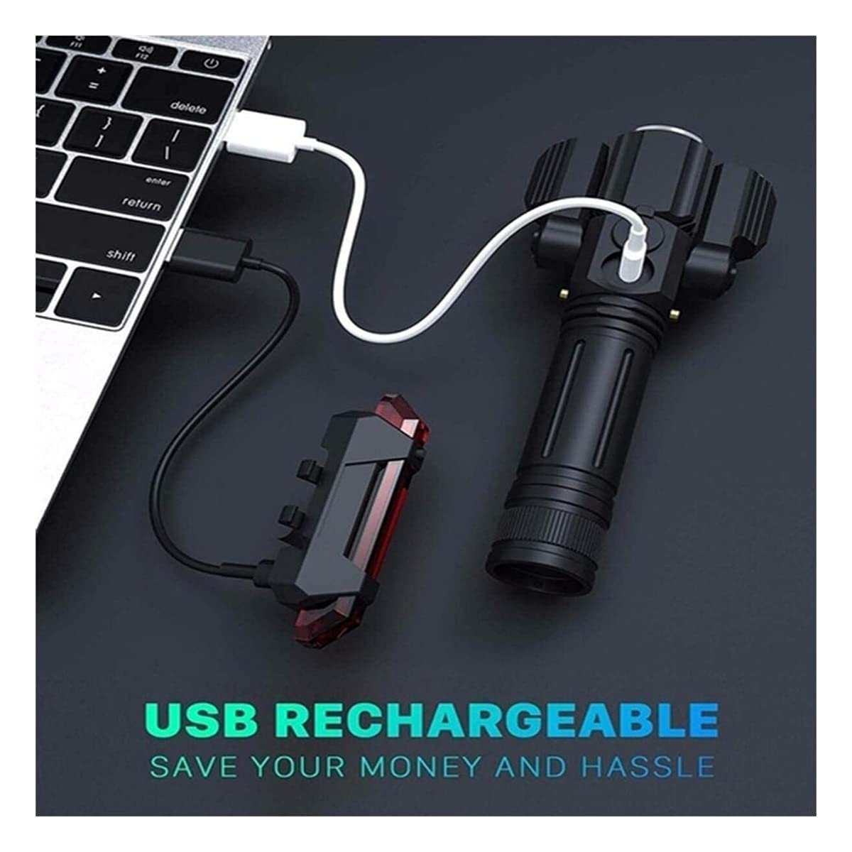 Conjunto de luz de bicicleta, luces de ciclo 4 modos 3 luces frontales LED y conjuntos de espalda 2200mAh USB Luces de bicicletas recargables USB Faros impermeables Se adapta a todas las bicicletas