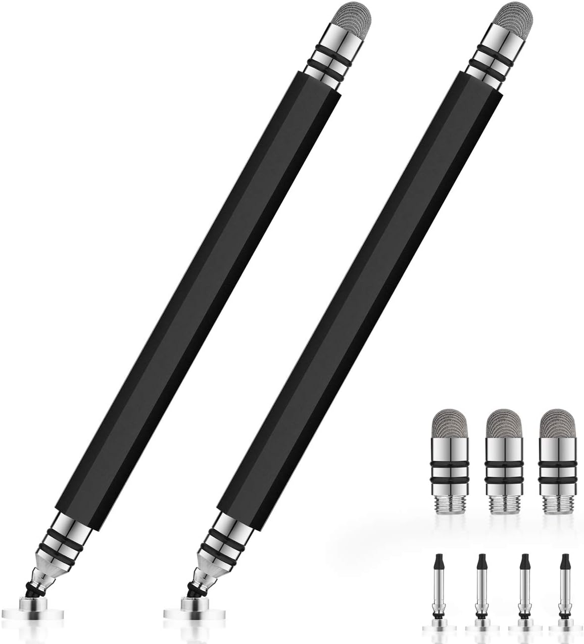 Stylus Pen, UROPHYLLA Fine Point Stylus Pen, Capacitive Stylus Pens for iPad, iPhone, Tablet, Laptops, Android and Other Touch Screens Device with 4 Discs and 3 Fiber Tips (Black/Black)