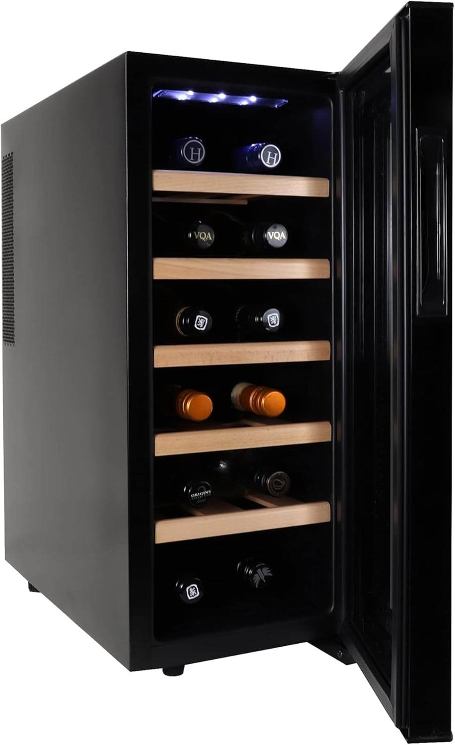 Koolatron Deluxe 12 Bottle Wine Cooler with Beech Wood Racks, Black