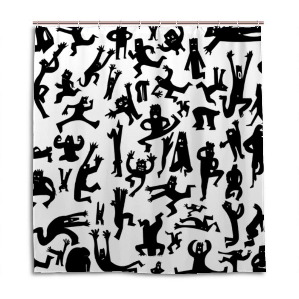 Rideau de douche noir 168 x 183 cm en tissu polyester imperméable