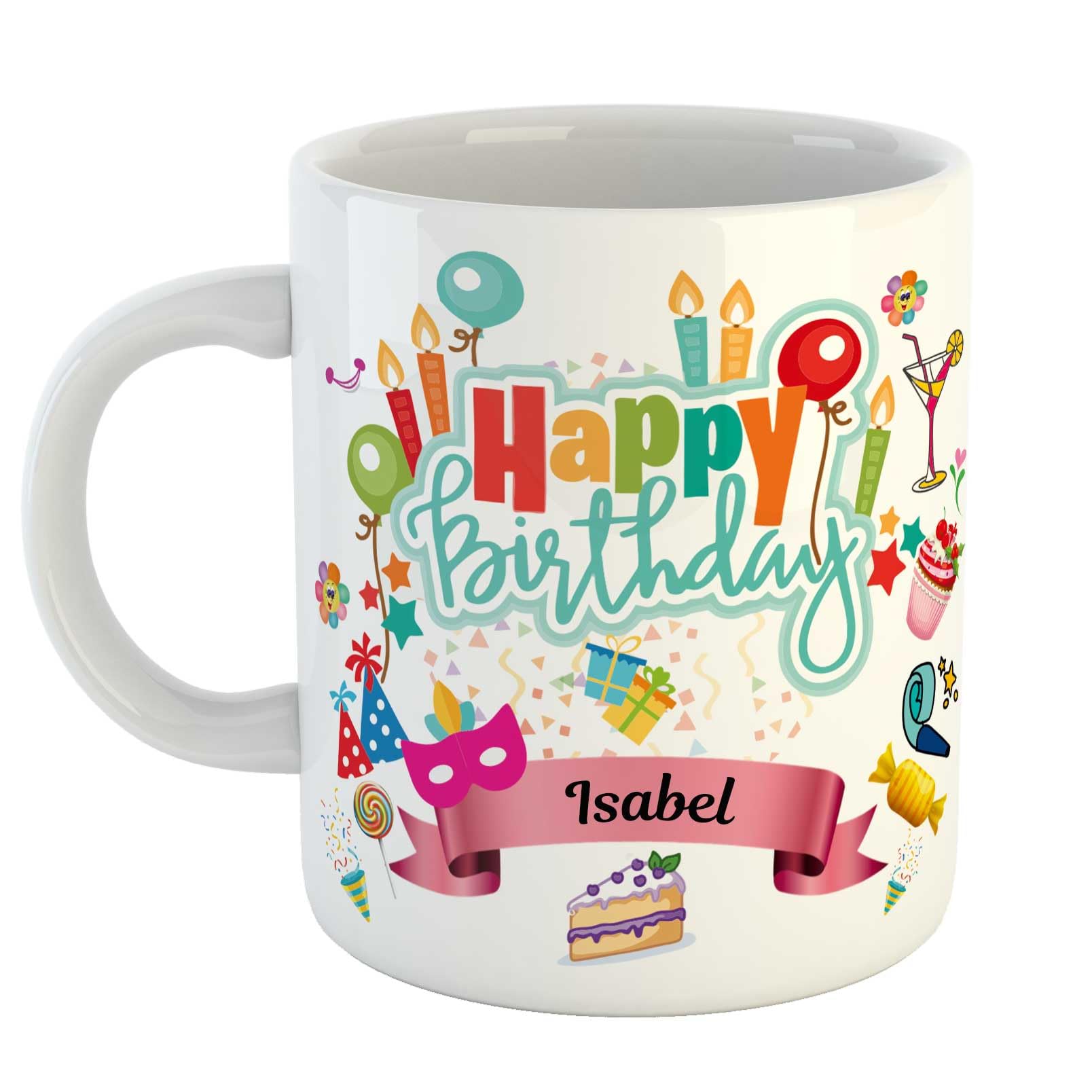 ARTBUG Happy Birthday Isabel Coffee Mug - Best Birthday Gift for Kids, Friends, Brother, Sister, Boy, Girl, Return Gift, Name -Isabel