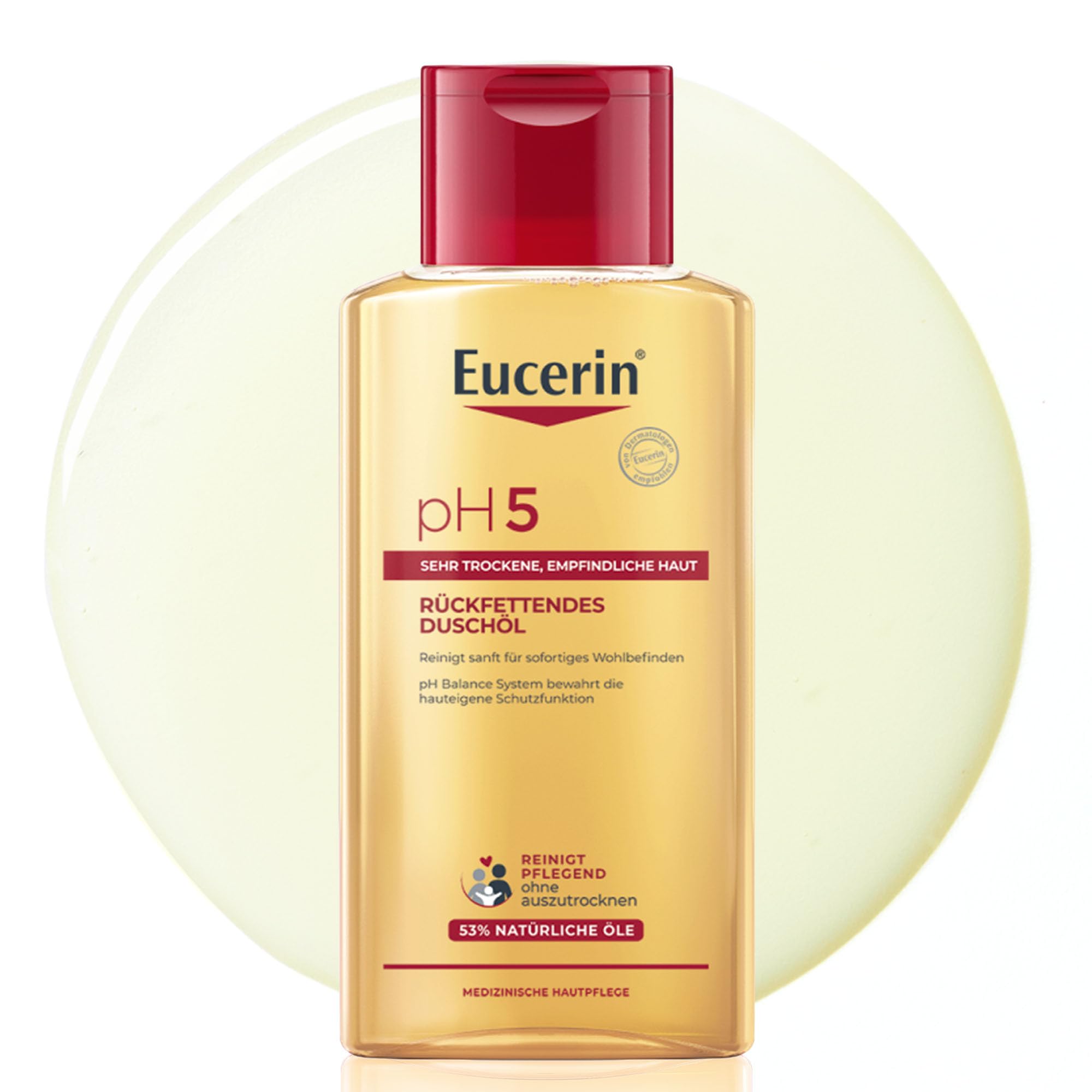 Eucerin pH5 Rückfettendes Duschöl 200 ml, seifenfreies Duschgel für sehr trockene und empfindliche Haut, für die tägliche Hautpflege mit natürlichen Ölen