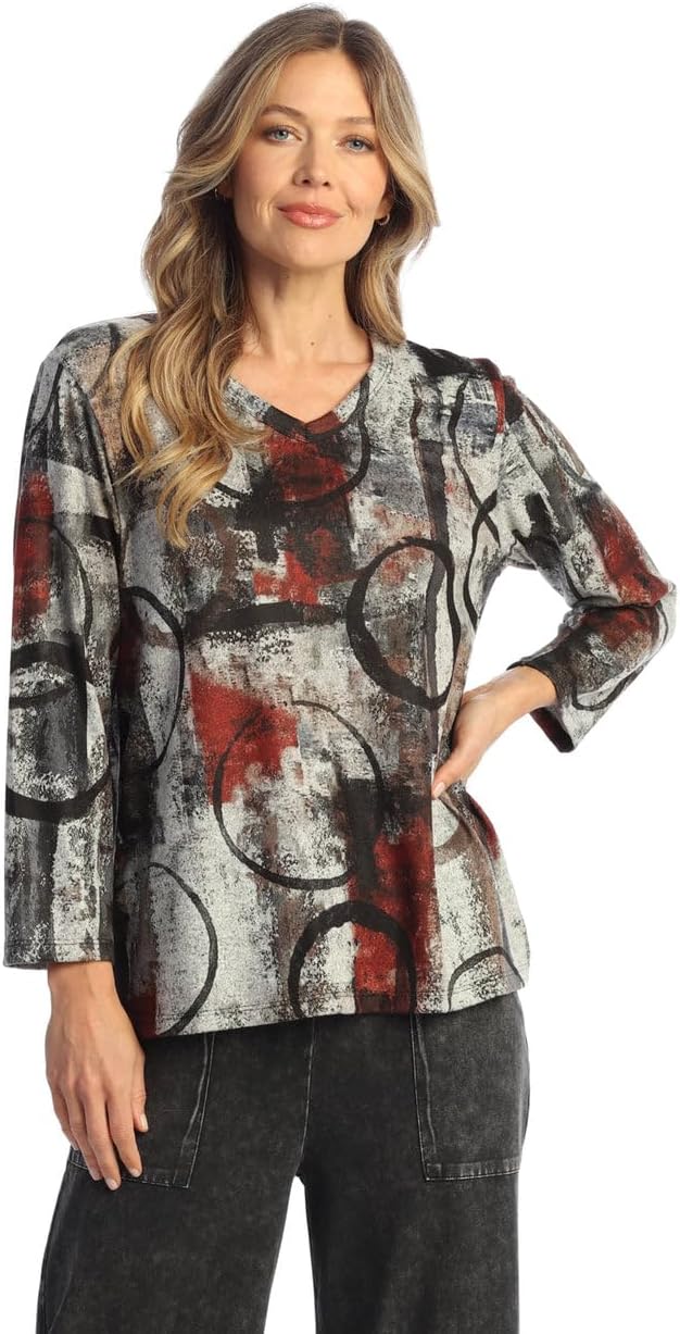 Jess & Jane Novelty Brush V-Neck Top - NB4