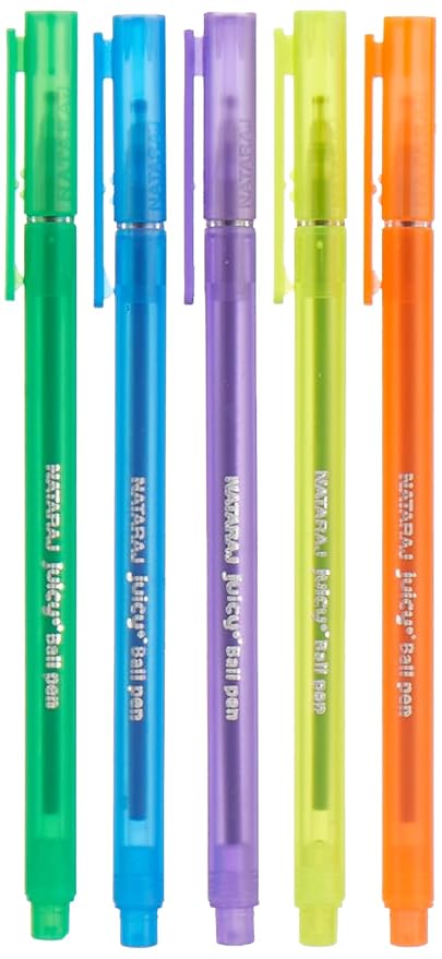 Juicy Blue Ball Pen with Superior Non-Fading INK & Comfortable Grip for Smooth Writing, Attractive Colourful Body & Smudge Resistant Ball Pen for Fun Writing (Pack of 5)
