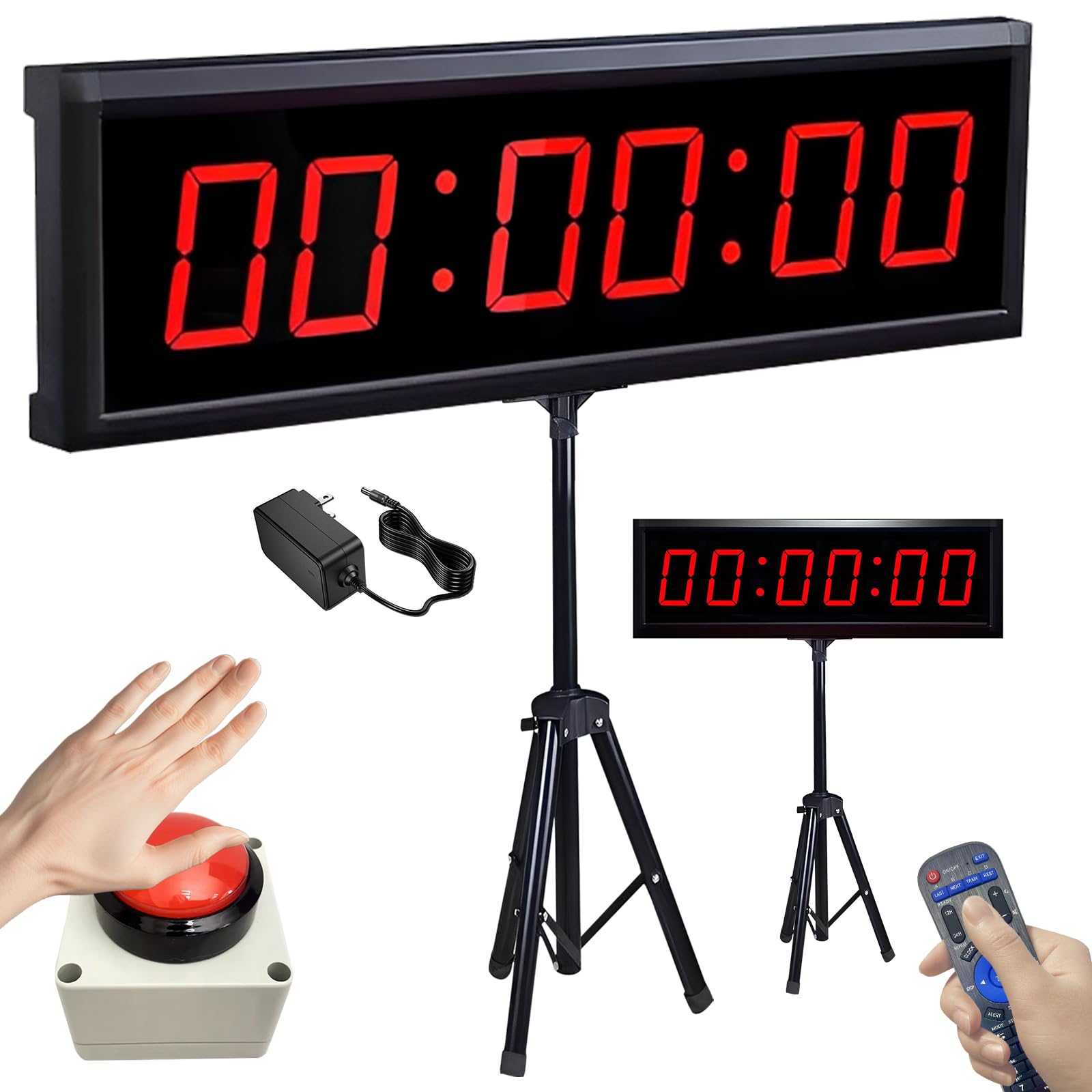 Timer LED 2,3 cal. con treppiede, 6 cifre, conto alla rovescia/alto, telecomando, cronometro sportivo, 12/24H