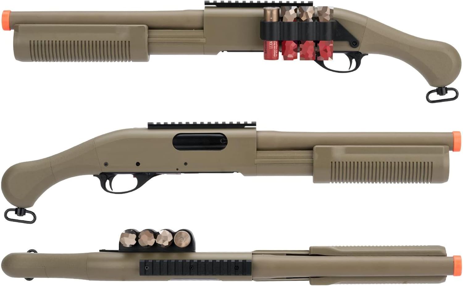 Evike Airsoft - CYMA Standard M870 3-Round Burst Multi-Airsoft Shotshell Loading Airsoft Shotgun (Model: AOW-A Standard/Tan)