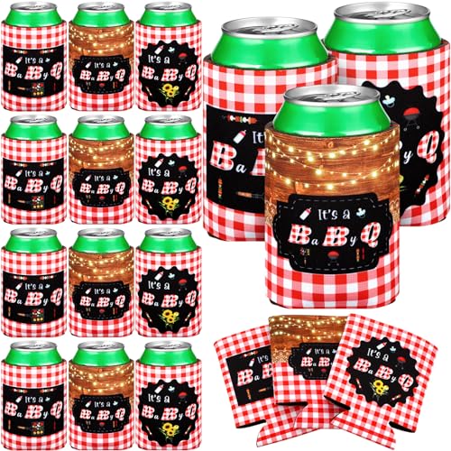 24 Count BBQ Baby Shower Decorations Babyq Baby Shower Party Can Cooler Sleeves Soft Insulated Foam Skinny Coolers Can Sleeves for Birthday Party Decoration