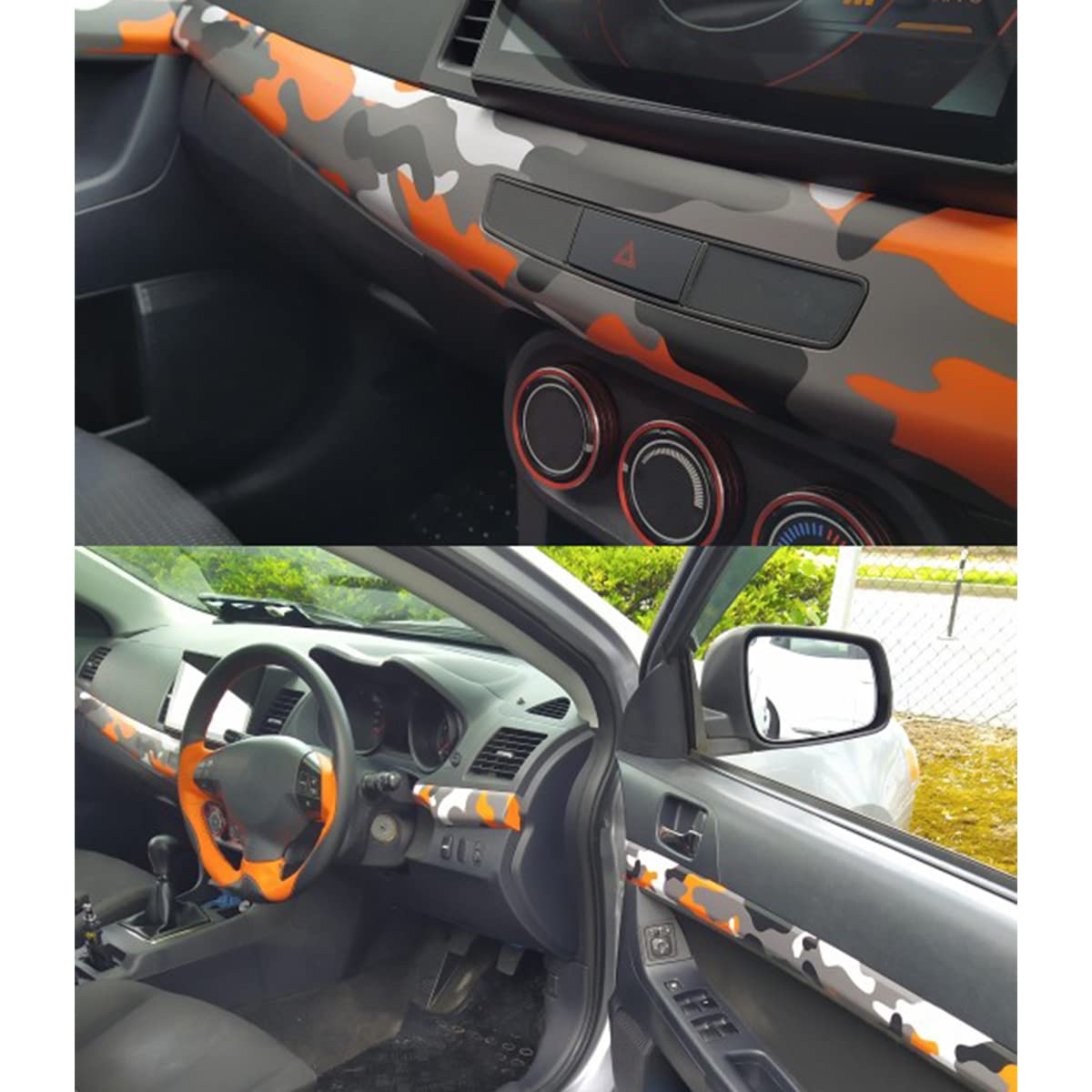 Pellicola Mimetica in Vinile per Auto Camouflage Pellicola in Vinile Camo Sticker per Console Computer Laptop Skin Scooter Moto Car Wraps,Arancio-Nero,50cm × 500cm