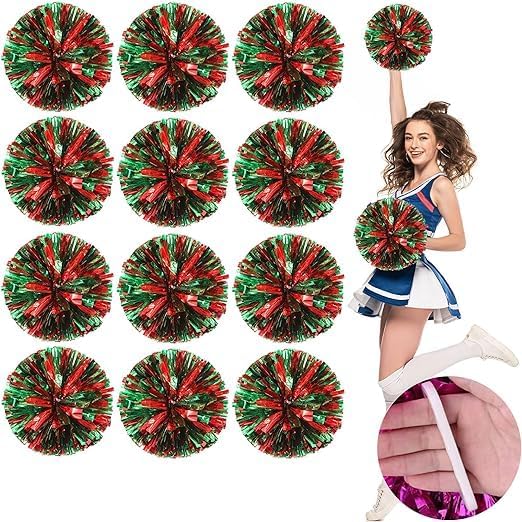 Metallic Cheerleading Pom Poms, 20Pcs Cheer Pom Pom,Cheerleaders Cheer Pom Poms with Baton Handle, Cheering Squad Hand Flower