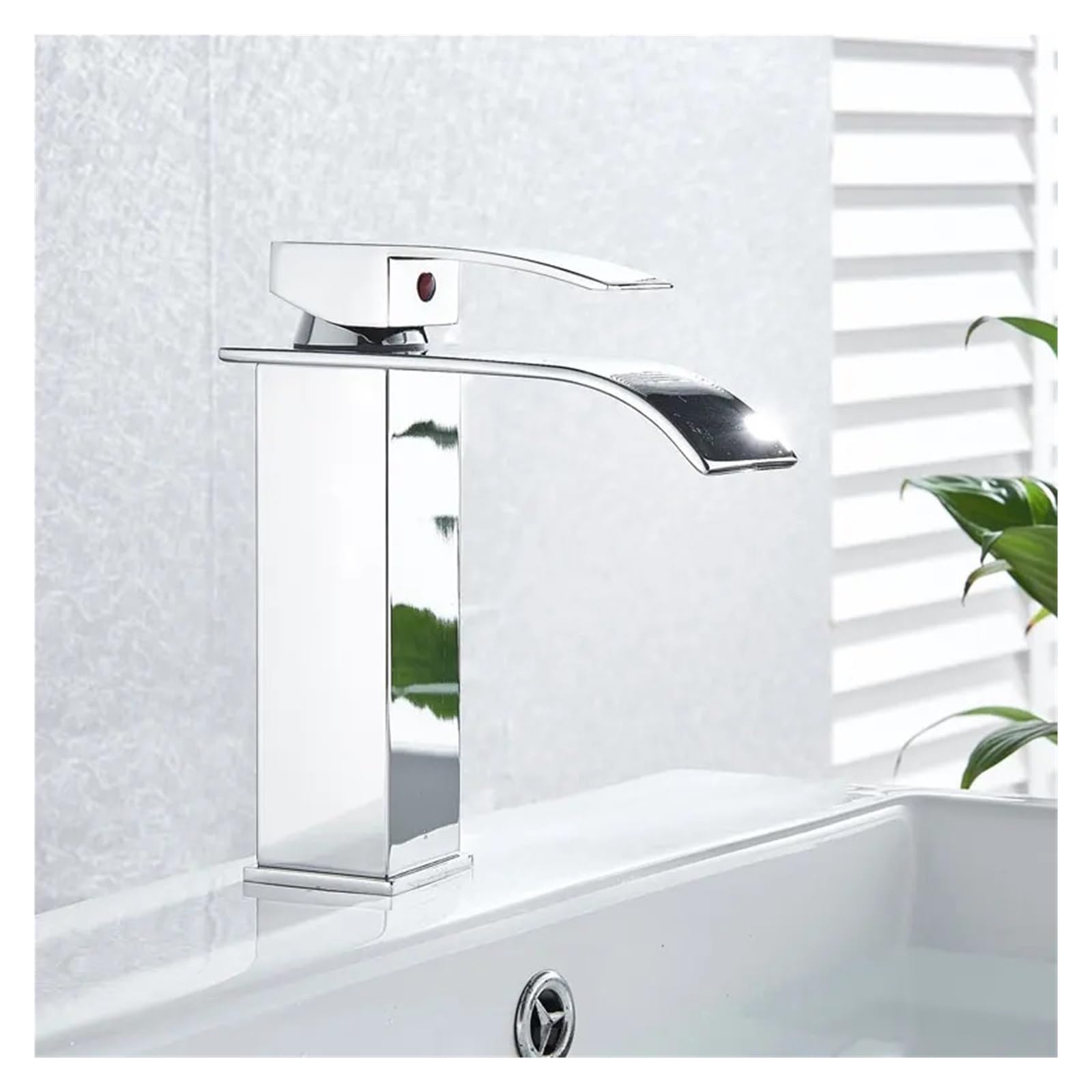 CVFRDD Chrome Bathroom Basin Faucet, Hot Cold Mixer Brass Tap Deck Mount Single Handle, Waterfall Chrome Polished Wash Faucets