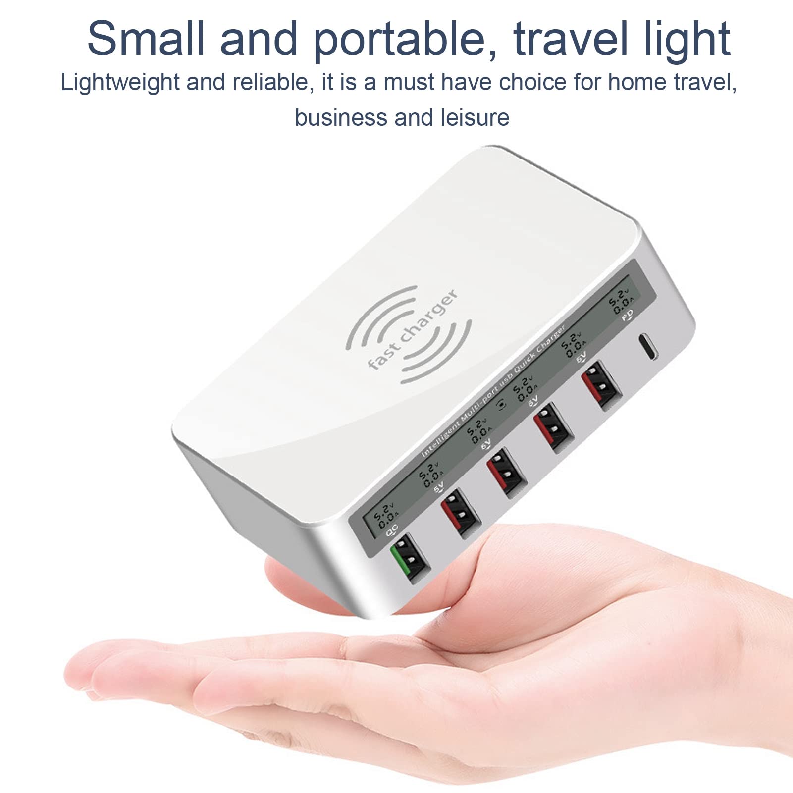 Septpenta Station de Charge Rapide 6 Ports 10 W, avec Écran LCD, Plusieurs Protections de Sécurité, Charge Plusieurs Appareils Simultanément, Chargeur Rapide sans Fil USB Portable(UE)