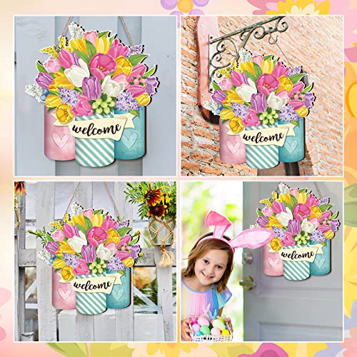 Spiareal-Spring-Welcome-Sign-Wood-Front-Door-Decor-Spring-Wood-Hanging-Door-Outdoor-sign-Decorations-for-Farmhouse-Porch-Bright-Style Spiareal Spring Welcome Sign Wood Front Door Decor Spring Wood Hanging Door Outdoor sign Decorations for Farmhouse Porch Bright Style