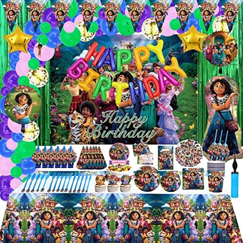 347PCS Encanto Birthday Occasion Provides, Isabella Encanto Occasion Decorations Set Embody Balloons, Backdrop, Cake Topper, Cupcake Topper, Tablecloth, Banner, Plates, Present Bag, Encanto Pinatas for Birthday Occasion for Ladies Youngsters