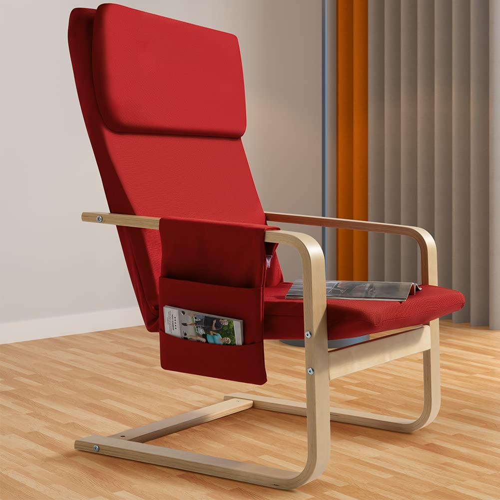 BAKAJI Silla Mecedora de Madera de Abedul con Revestimiento de algodón Acolchado de Esponja de altísima Densidad, sillón oscilante Relax con Bolsa de 2 Compartimentos y cojín, Asiento ergonómico