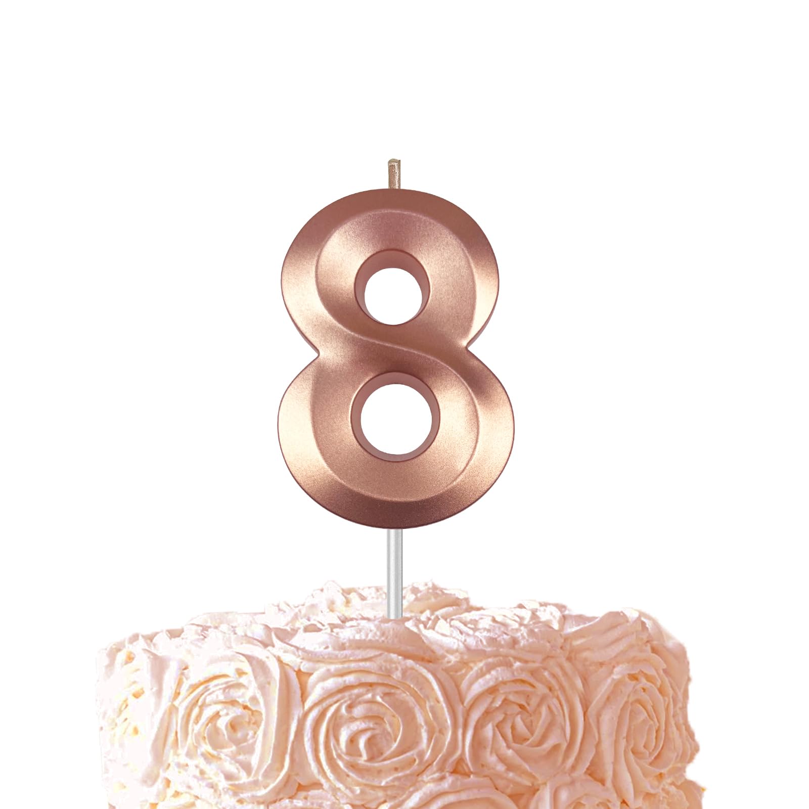 Rose Gold Birthday Candles 3D Design Number 8 Candle Cake Topper for Boy Girl Wedding Anniversary Birthday Party Cake Decorations Supplies