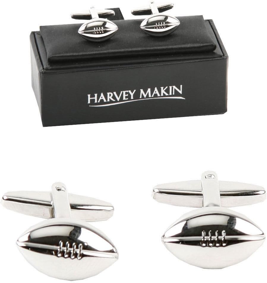 Harvey Makin Rugby Ball Cufflinks in a Personalised Gift Box FREE ENGRAVING