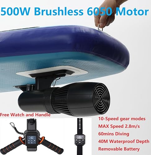 Miniatura 7 de Patinete eléctrico submarino de 500 W, scooter de buceo libre de 16.4 pies, motor sin escobillas, batería extraíble de 60 minutos, scooter de agua