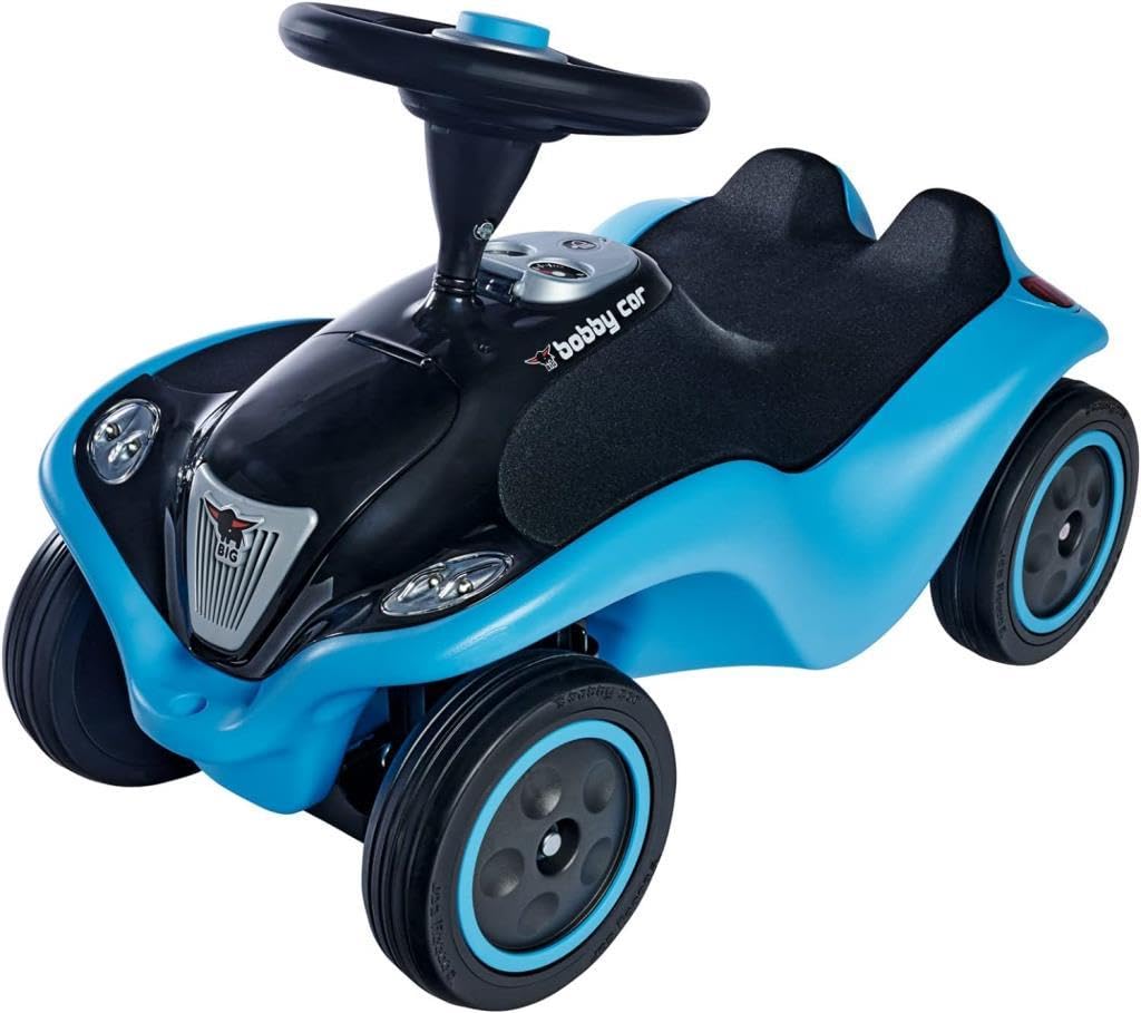 Big - Bobby Car Next - Deluxe Variante, Kinderfahrzeug mit LED-Front Scheinwerfer, Flüsterreifen und weichem Sitz, belastbar bis zu 50 kg, Rutschfahrzeug für Kinder ab 1 Jahr, Blau