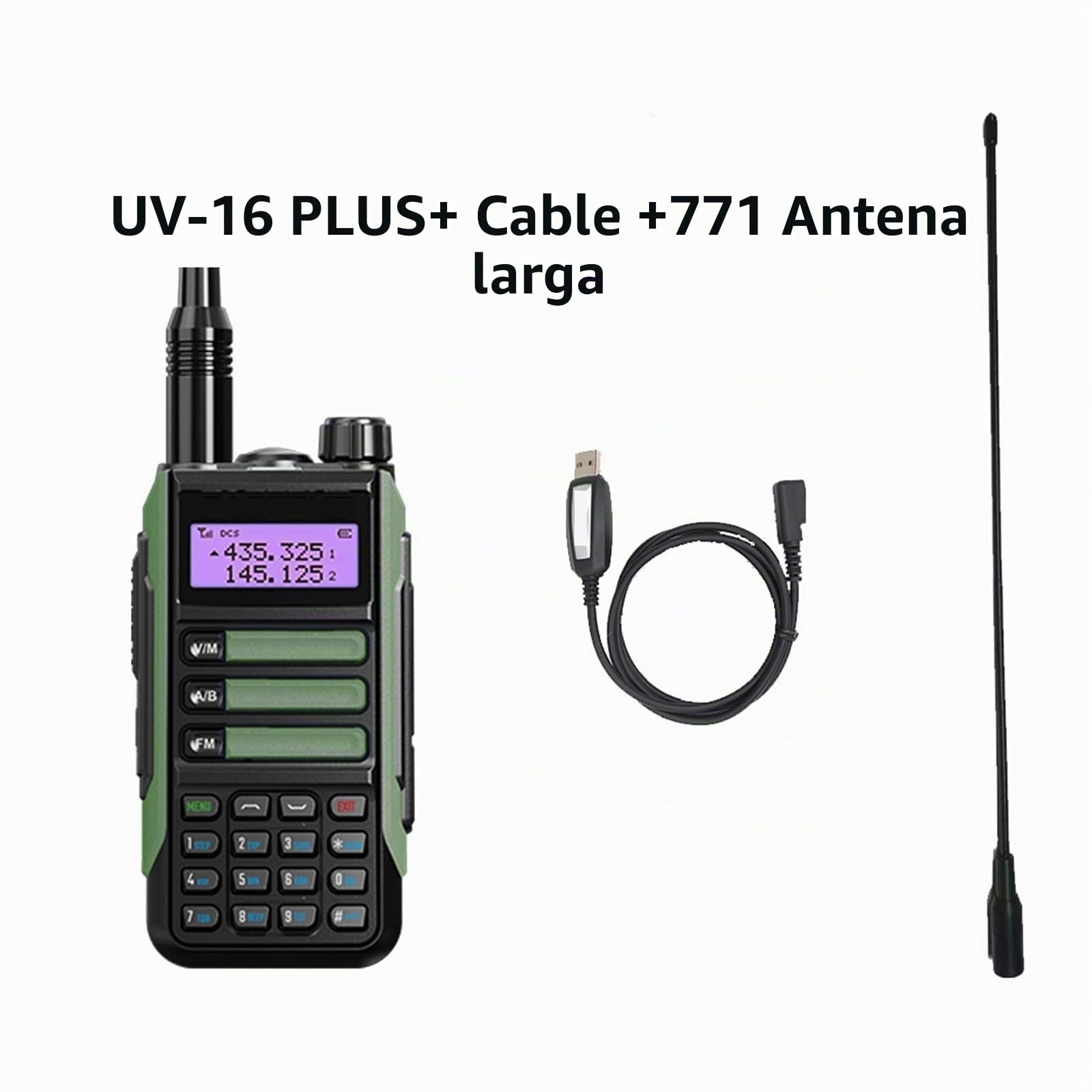 UV-16 Plus 10W Walkie Talkies VHF UHF Radio Bidireccional De Doble Banda Cargador USB Impermeable Radioaficionado De Doble Banda De Largo Alcance Sonido Claro(Add Cable Antenna)