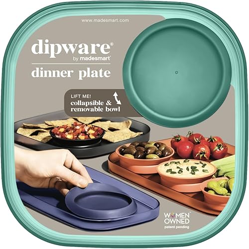 Madesmart dipware - Plato llano con cuenco de inmersión plegable y extraíble para comidas y aperitivos plato reutilizable con cuenco multiusos,
