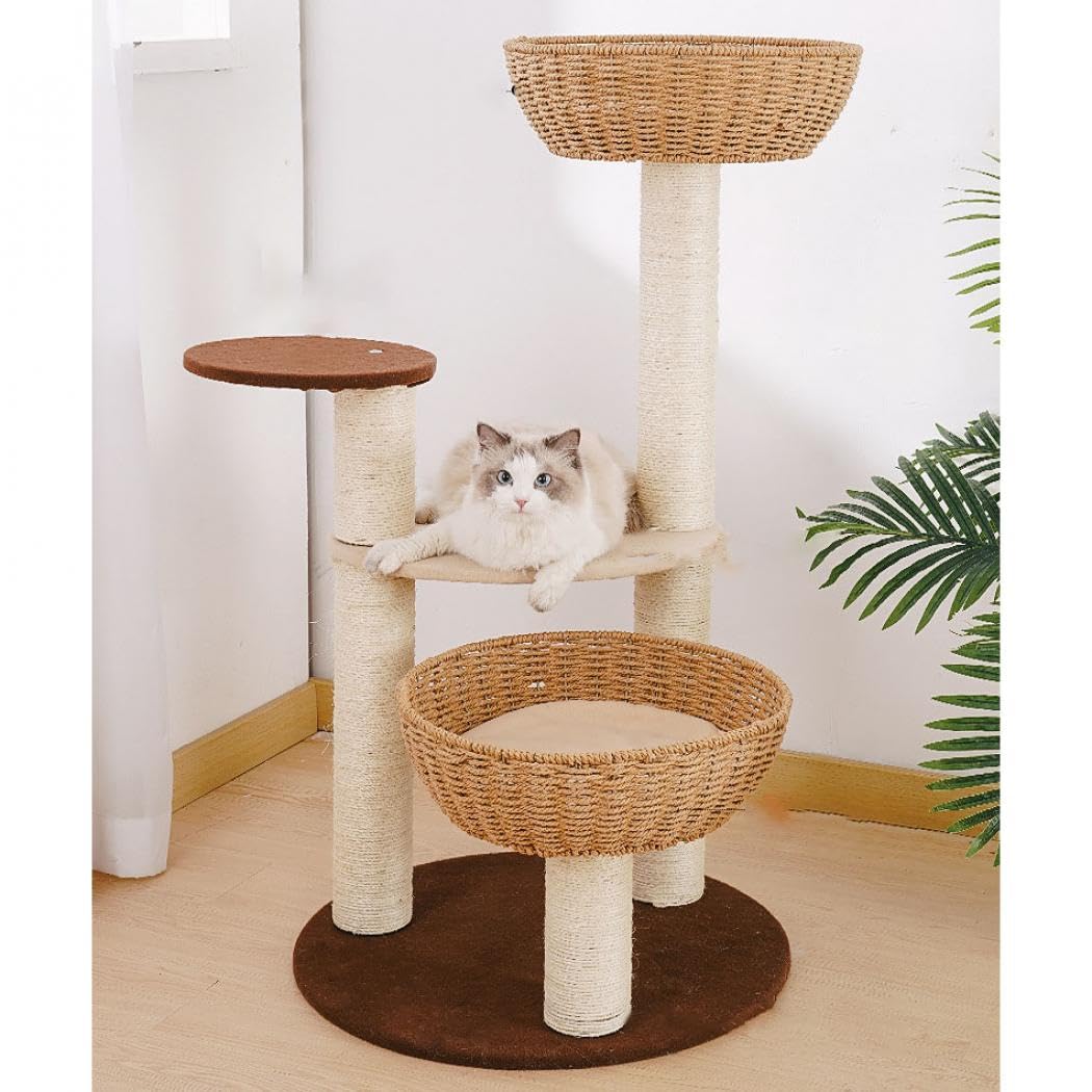 キャットタワー 突っ張り ネコタワー 爪とぎ 木登りタワー キャットツリー Amazon | ITACHENG キャットタワー 爪とぎ 木製 わら 突っ張りタイプ