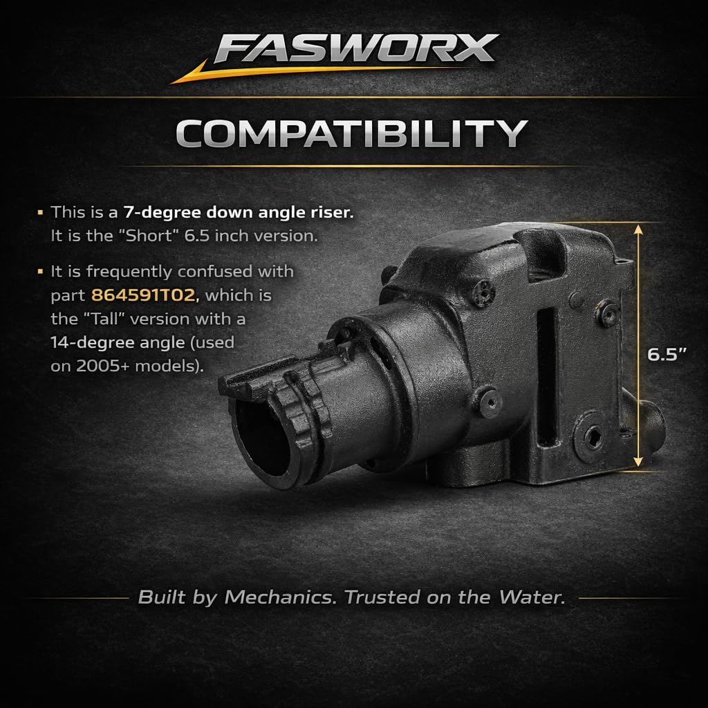 FASWORX Exhaust Manifold & Riser Kit Fits Mercruiser 4.3L V6 (2002-Early 2005), 7 Degree 6.5" Short Elbow, Includes Gaskets, Bolts & Plugs – Dry Joint – Replaces 864612T01, 864309T01, 18-1842