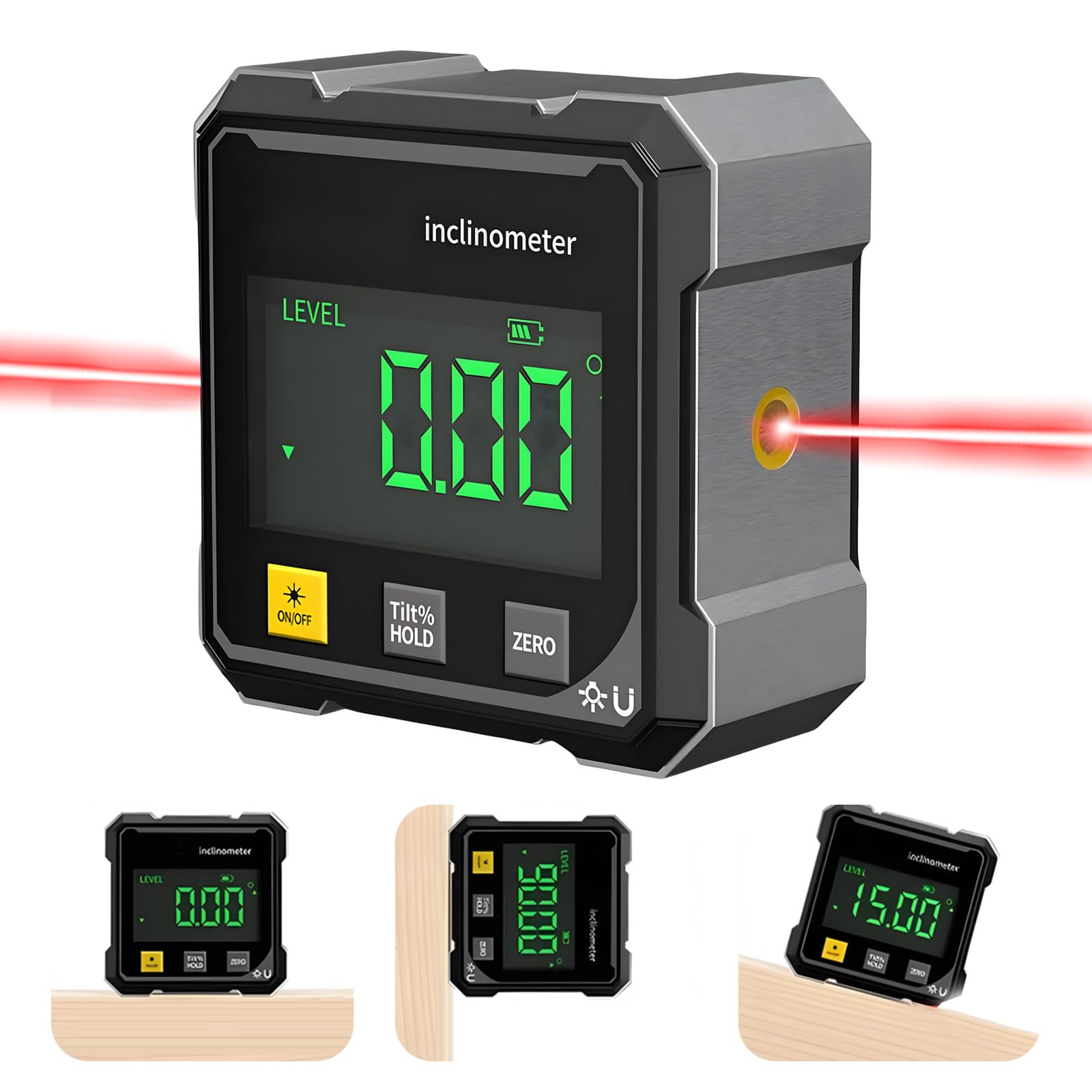 Rapporteur magnétique numérique à 4 côtés avec laser,inclinomètre numérique,niveau electronique,4 Faces Magnétiques Niveau à Bulle,pour Menuiserie Travail du Bois Construction
