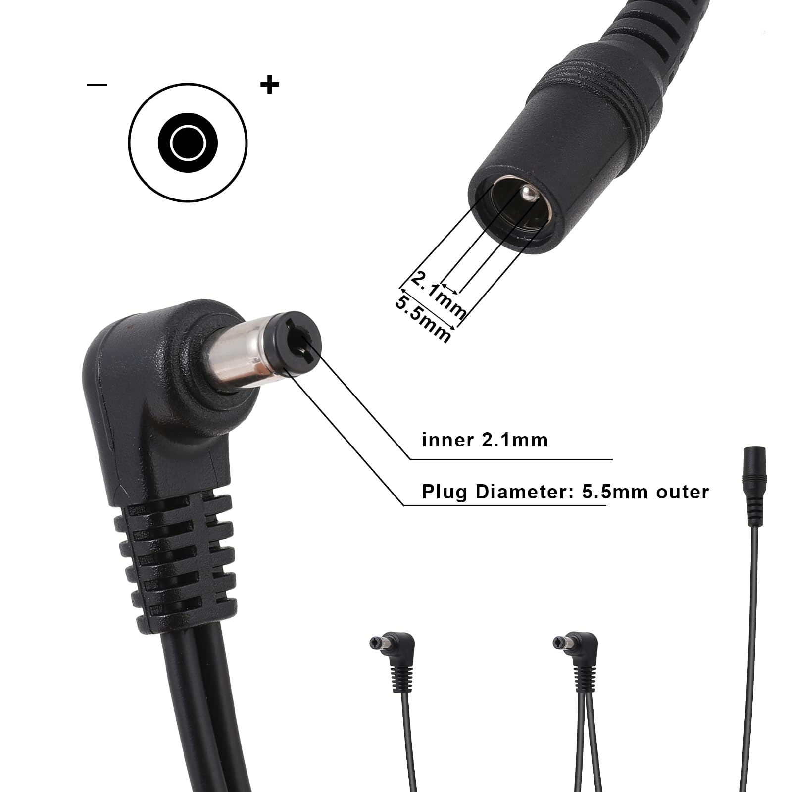 Mozeat Lens 9V 2-Way Guitar Pedal Cables, 1 to 2 Ways Right Angle Plug Daisy Chain Cable Power Supply Splitter Cable Electric Guitar Pedal Patch Cables for DC Adapter Plug