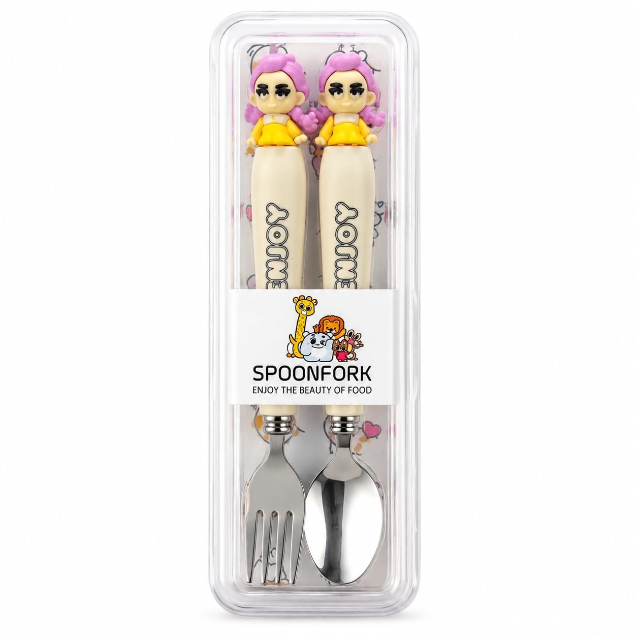 BOENJOY Gifts-K-Pop Kids Spoon & Fork Set with Storage Case | Stainless Steel Cutlery for Boys & Girls | Cute 3D Doll Handle | Portable Cutlery Set for School Lunch Box, Picnic & Gifting (Pink) Roomi-image-11