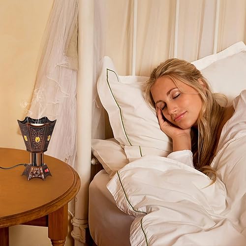 Miniatura 5 de Quemador de incienso árabe eléctrico, incensario de escritorio enchufable para decoración del hogar, hierro marrón oscuro, seguro para mascotas y