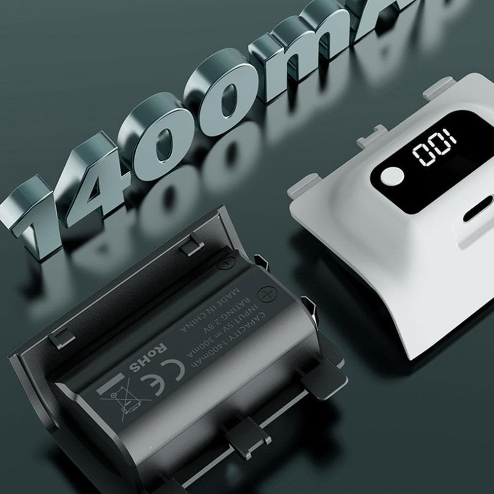 Rechargeable Battery Pack for Xbox Series X/S, LED Display Controller Battery Pack, for Xbox Series S|X One S/One X/One Elite Remote Play and Charge Kit with USB-C Charging Cable (Black)