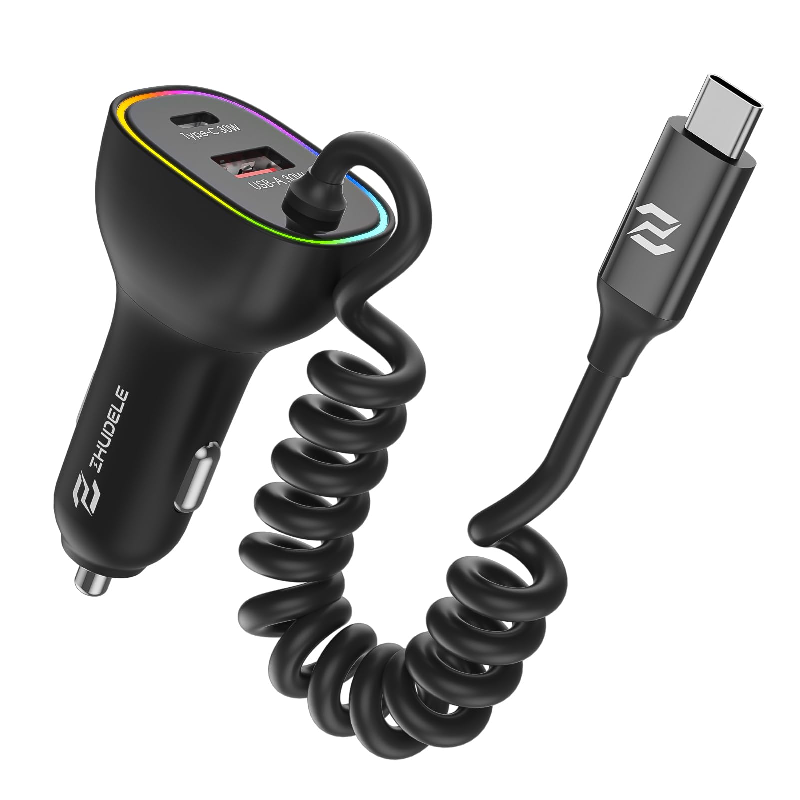 Ładowarka samochodowa USB C 90 W do iPhone 16 Pro, PD & QC3.0 typu C 1,2 m kabel spiralny 1,2 m, szybka ładowarka samochodowa do iPhone 15 Pro Max Plus, do Samsung Galaxy S24/S23/S22