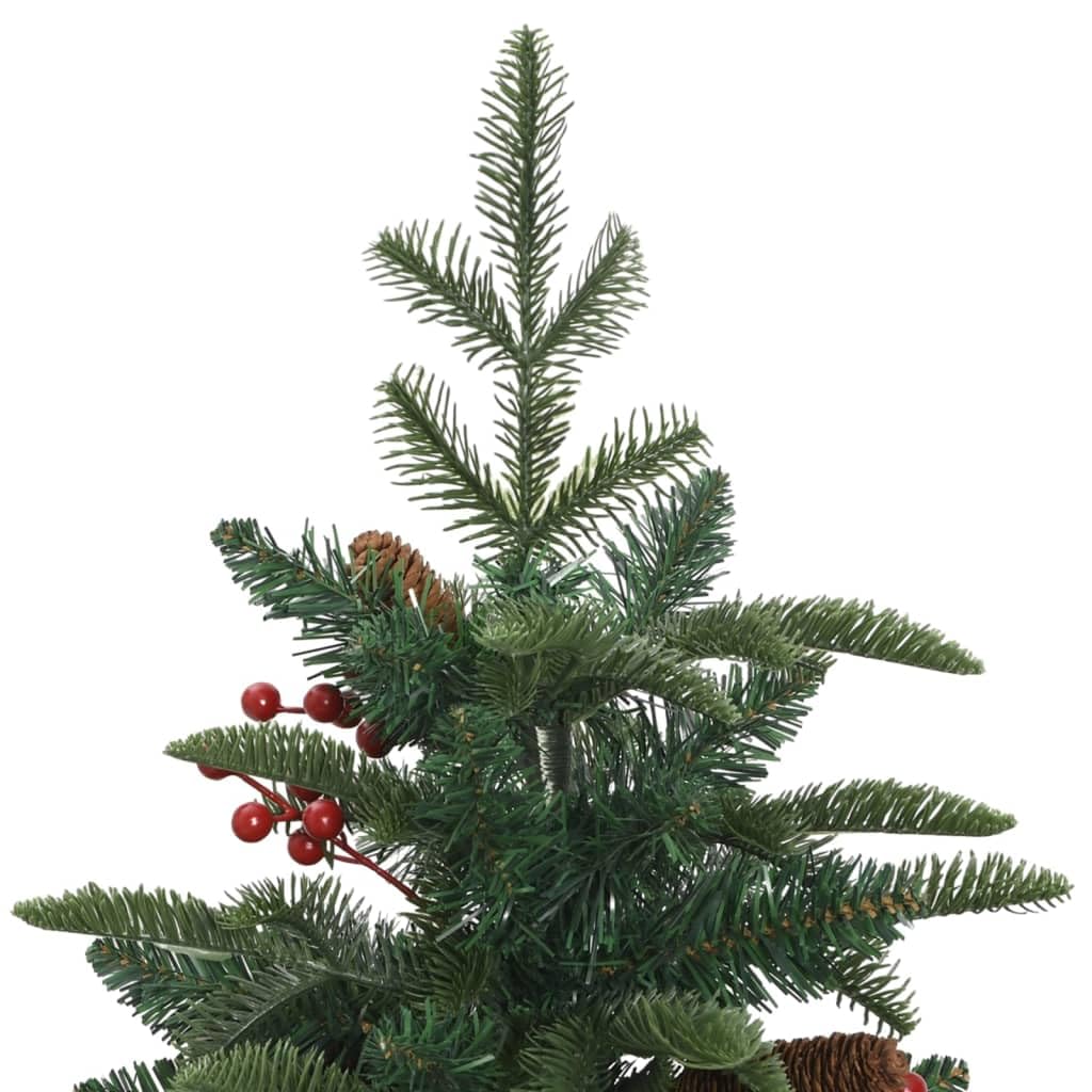 Albero di Natale Artificiale in PVC e PE Pieghevole con Pigne e Bacche, Design Salvaspazio, Christmas Tree, Decorazioni Natalizie, Adatto per Casa e Balcone, Verde, 150 cm