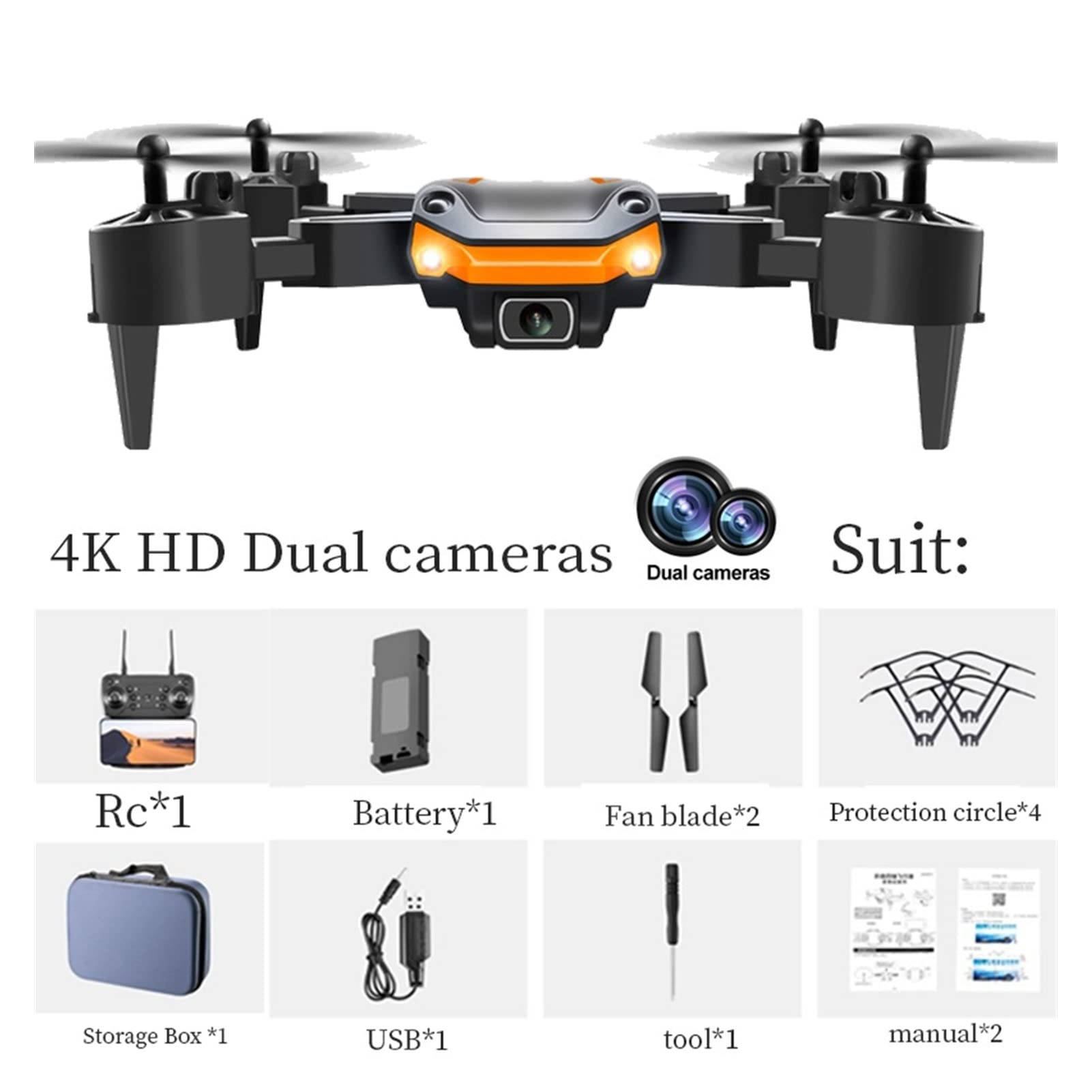 Drone Mini Drone 4K Podwójna kamera HD Kamera szerokokątna WiFi Fotografia lotnicza Helikopter Składany quadcopter Drone Zabawka (Kolor : 4K Podwójny aparat Rozmiar : 1) (4K Podwójny aparat 1)