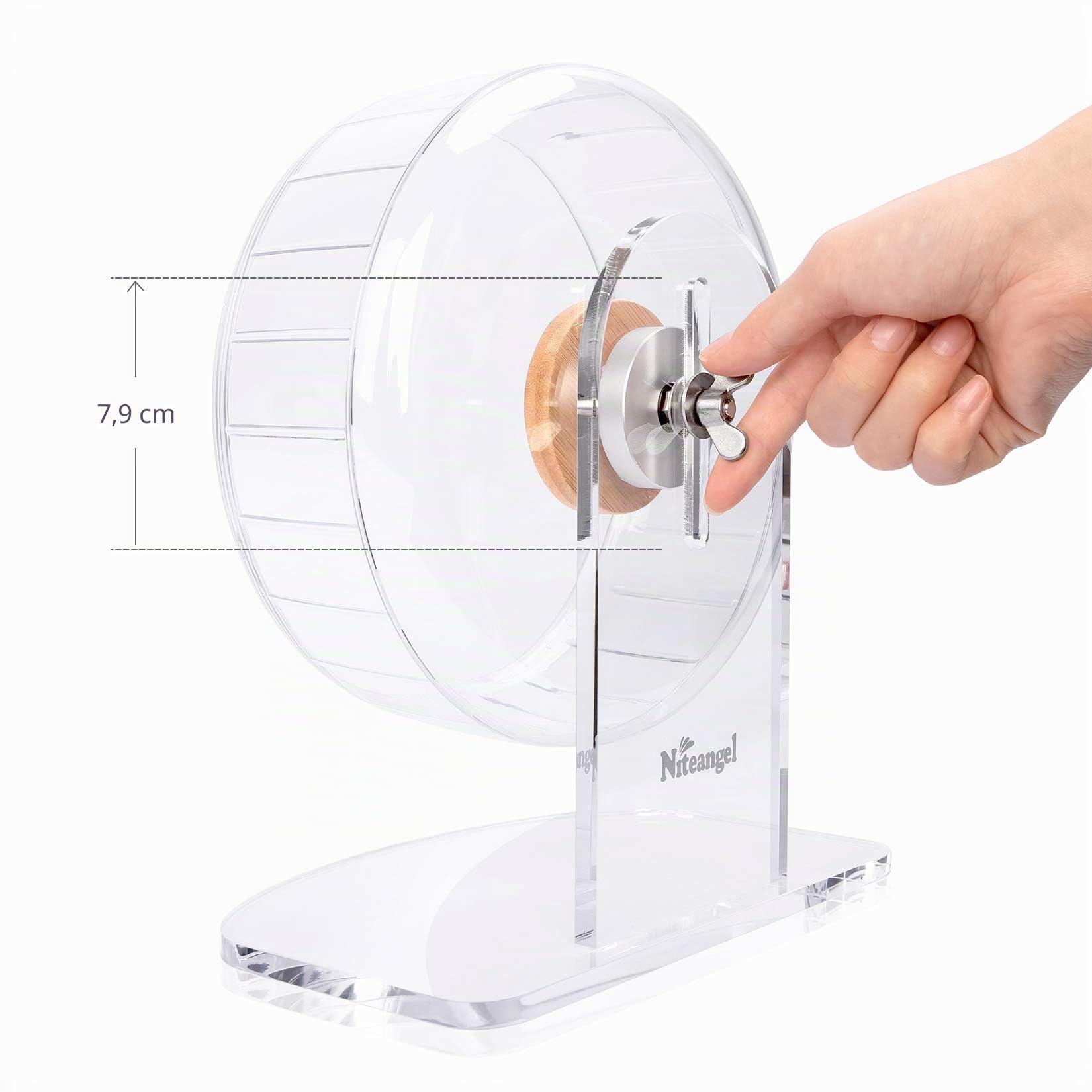 Niteangel Roue d'exercice silencieuse pour Hamster - Roue de Course en acrylique à Double roulement silencieux pour Hamsters, gerbilles, Souris, Degus ou autres Petits animaux (S, Transparente)