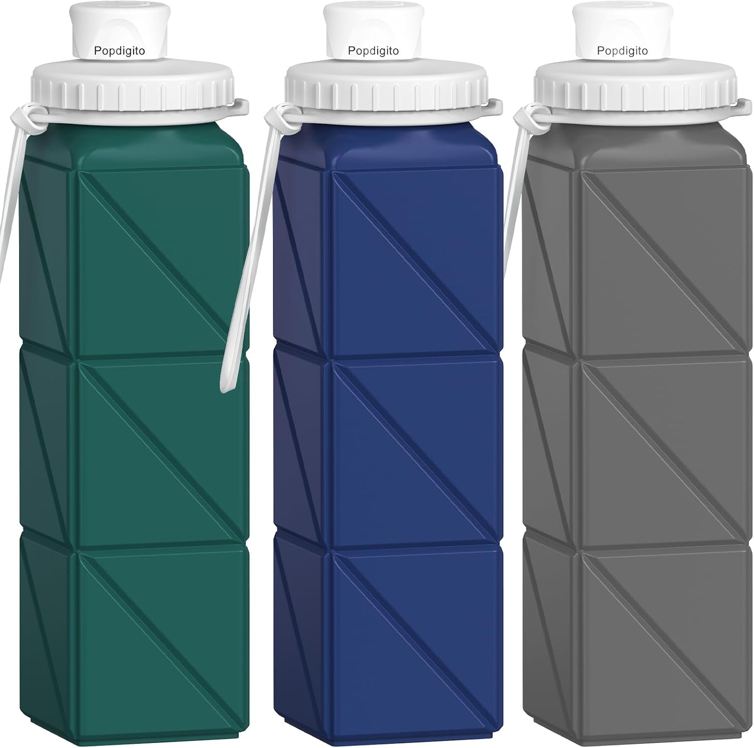 3 pack Collapsible Water Bottles,Silicone Foldable Portable Water Bottle 20.6oz, Lightweight Reusable Leakproof for Travel Hiking Camping Cycling Workouts Yoga Fitness Indoor Outdoor Sports