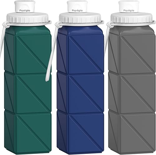 Vista 16 de Botellas de agua plegables de silicona de 20.6 onzas, plegables, a prueba de fugas, sin BPA, reutilizables, ligeras, portátiles, botellas de agua