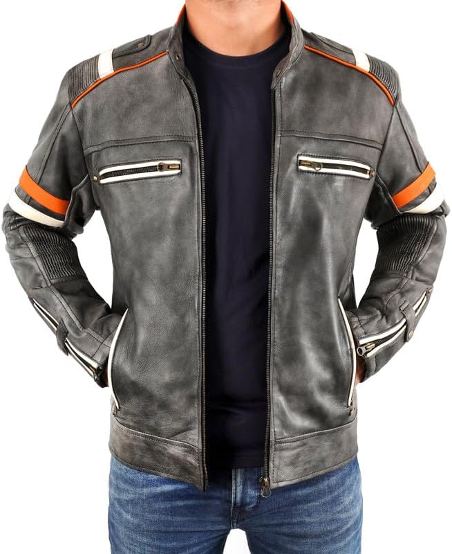 SkysellerSKY-SELLER Black Leather Jacket Men - Black Real Lambskin Mens Motorcycle Jacket