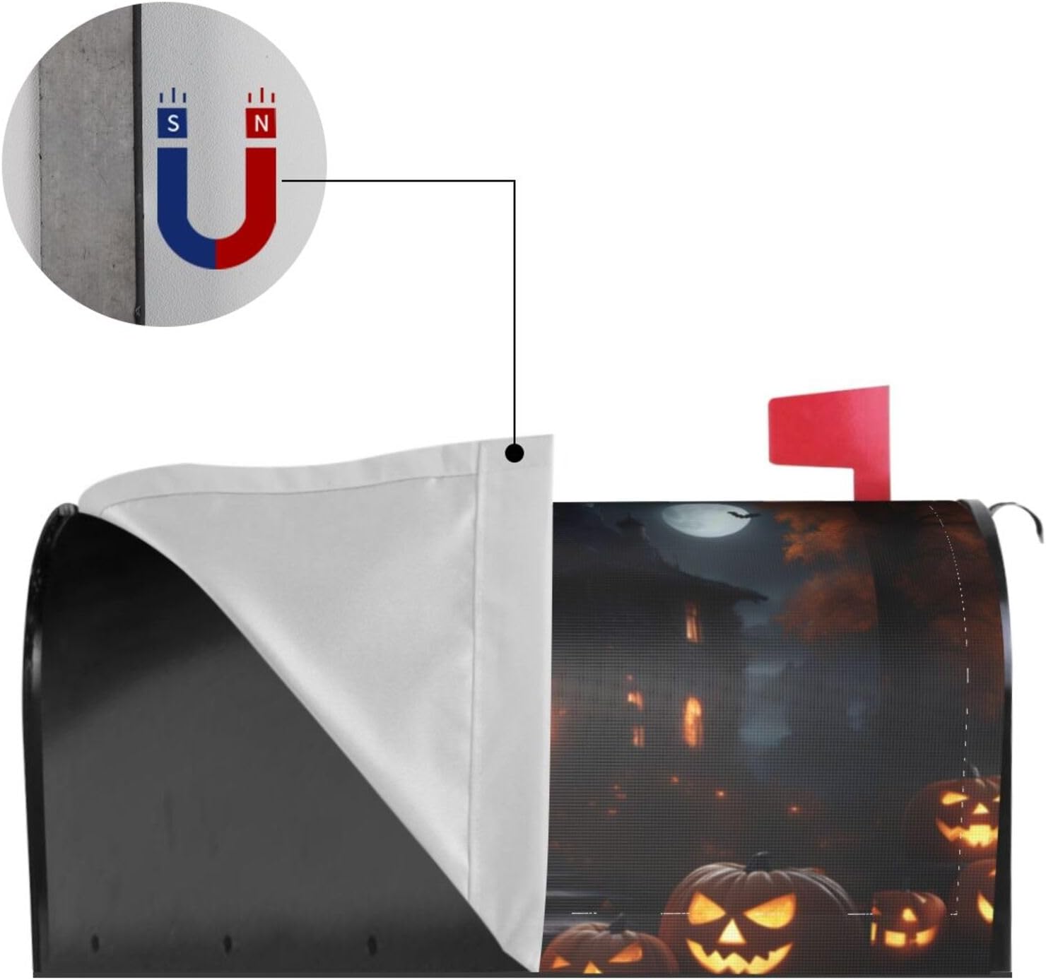 Castle with Pumpkin Lights Letterbox Protector with Magnetic Stripe for Outdoor Patio Decoration Christmas Housewarming Gift 25.5x21 in