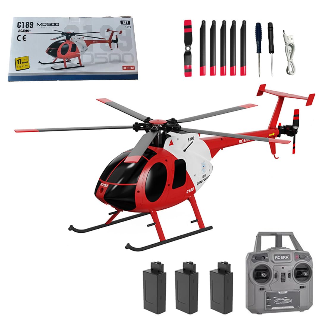 C189 MD500 4-Kanal Einrotor RC Hubschrauber für Erwachsene, 6-Achsen-Gyro 1:28 Flybarless-Modell Little Bird Stabilisierung Brushless-Höhenhaltung Ferngesteuerter Helikopter – RTF