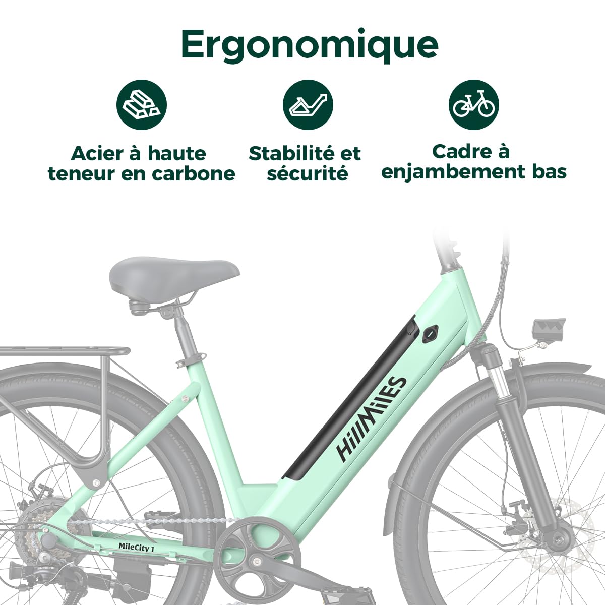 HillMiles Vélo Électrique Adulte 26", Batterie 36V 13Ah Amovible, Autonomie 100 km, 25 km/h, 7 Vitesses, 5 Niveaux Assistance, Suspension Avant, Étanche IP65,VTC