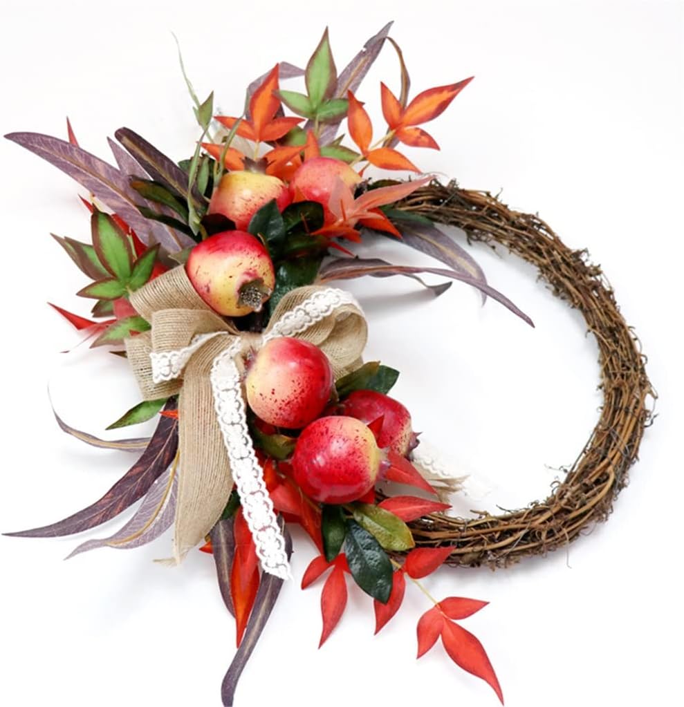 Faux Fruit Wreath Autumn Colours Harvest Festival Maple Leaf Pomegranate Wreath Festive Decoration