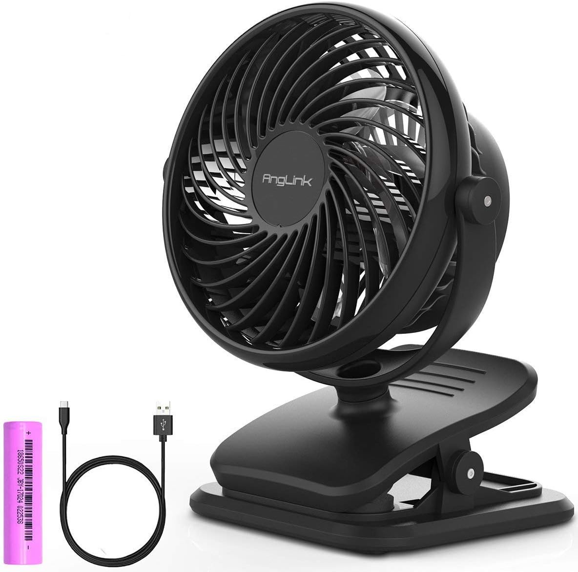 Anglink Clip on Fan for Stroller, 4 Speeds 2600mAh, Rechargeable Battery