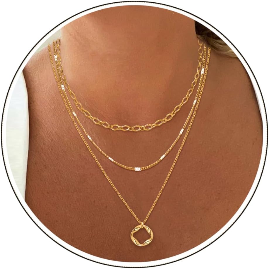 Aisansty Dainty Layered Choker Necklace for Women 14K Gold Plated Handmade Bar Disc Circle Pendant Adjustable Chain Cute Trendy Layering Gold Necklaces for Women Aisansty Dainty Layered Choker Necklace for Women 14K Gold Plated Handmade Bar Disc Circle Pendant Adjustable Chain Cute Trendy Layering Gold Necklaces for Women
