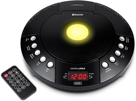 HANNLOMAX HX-330CD CD Player, FM Radio, Bluetooth, Alarm Clock, Red LED Display, USB Port for Charging and MP3 Playback, Aux-in, Remote Control Included, AC Operation only. Black