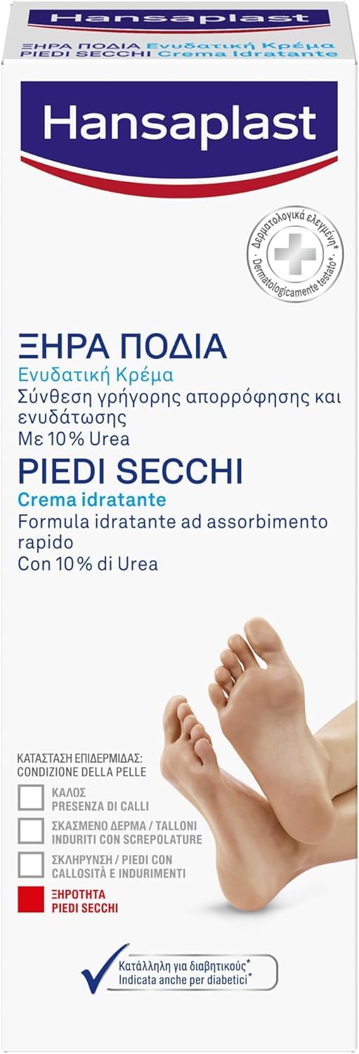 Hansaplast Crema Idratante per Piedi Secchi, Crema piedi secchi screpolati intensiva e nutriente, Formula per piedi ruvidi con 10% di urea, 1 confezione da 100 ml