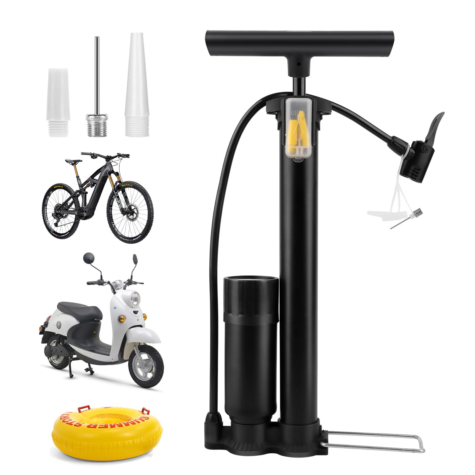MXTIMWAN Pompa Aria per Bicicletta, Pompa Bici con Manometro da 160 PSI, Pompa da Pavimento Portatile per Bicicletta, Gonfiatore Bici con Ago Multifunzionale per Bici, Moto, Palloni e Altro Ancora