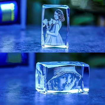 Emooqi Personalized 3D Custom Crystal Photo, Personalized Gifts with Your Own Picture, Anniversary Birthday Customized Gift for Women, Mom, Her, Dad, Friends, Pet Memorial (Custom, Small)